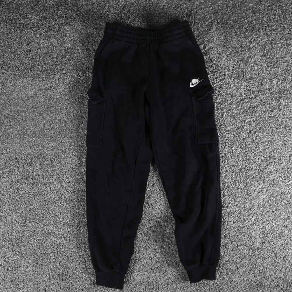 Nike Youth Large Cargo Jogger Sweatpants Black Embroidered Swoosh Kids Pants